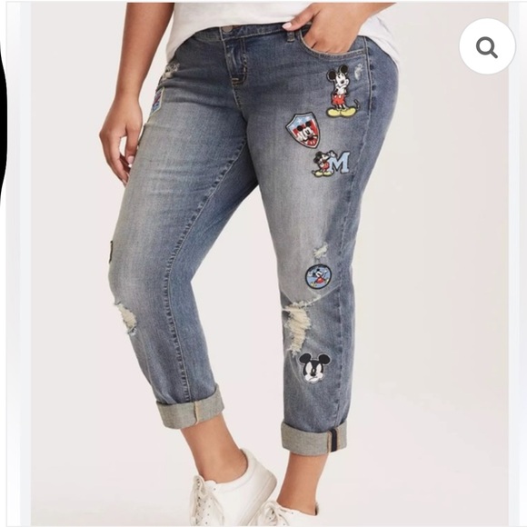 Torrid Disney Mickey Mouse Patch Vintage Stretch Distressed Boyfriend Jeans 20R - Picture 1 of 13
